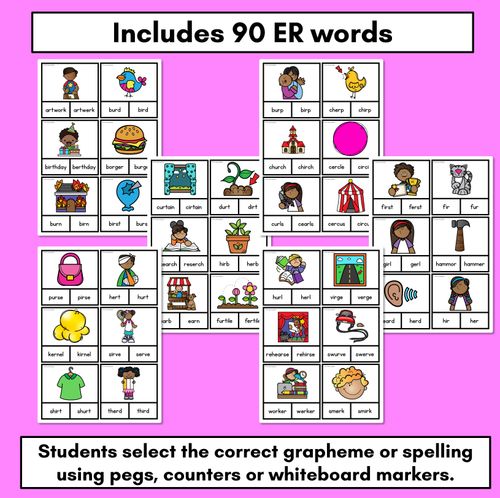 Resource preview 2 for R-Controlled Vowel Sound ER SOUND CLIP CARDS - er ir ur or words