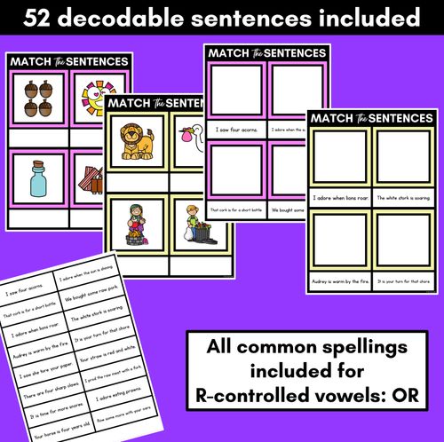 Resource preview 2 for R-Controlled Vowels OR Phoneme Decodable Sentence Mats - Read & Match