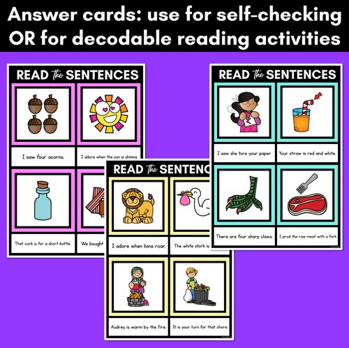 Resource preview 4 for R-Controlled Vowels OR Phoneme Decodable Sentence Mats - Read & Match