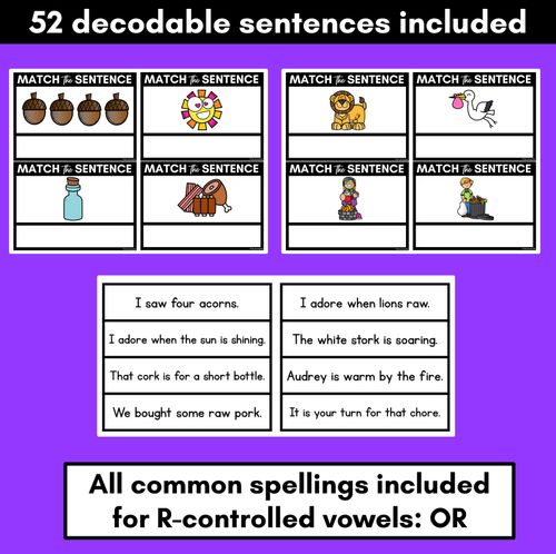 Resource preview 3 for R-Controlled Vowels OR Phoneme Decodable Sentences - Read & Match