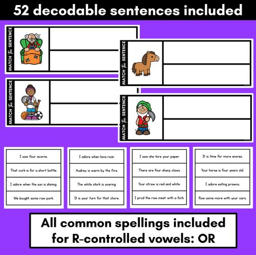 Resource preview 2 for R-Controlled Vowels OR Phoneme Decodable Sentences - Read, Match & Write