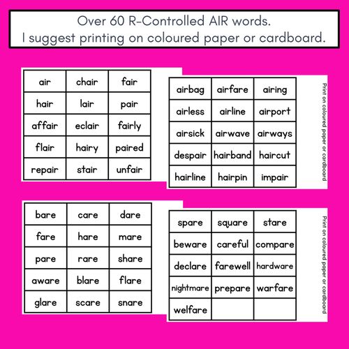 Resource preview 4 for R-CONTROLLED VOWEL AIR PHONICS GAME - Roll It, Read It or Spell It, Keep It