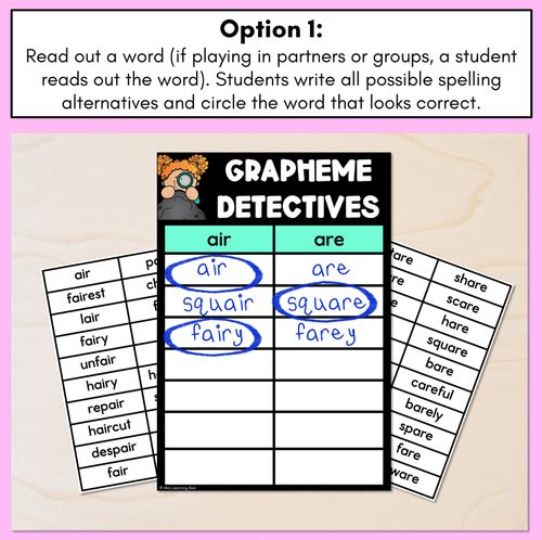 Resource preview 2 for R-Controlled Vowel AIR Words Game - AIR Decodable Words Activity - Grapheme Detectives