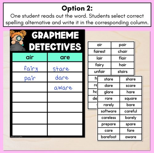 Resource preview 3 for R-Controlled Vowel AIR Words Game - AIR Decodable Words Activity - Grapheme Detectives