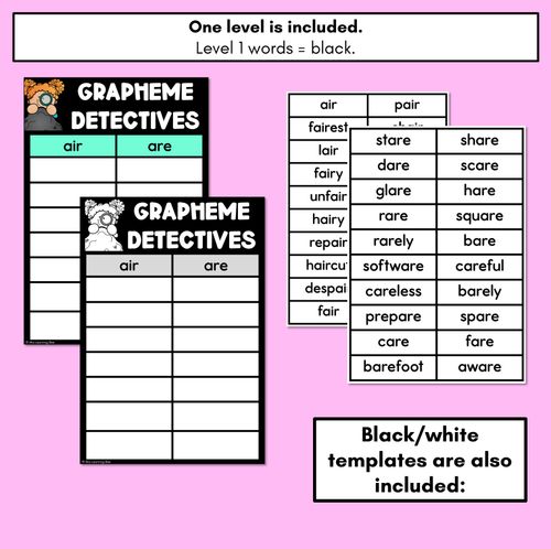 Resource preview 4 for R-Controlled Vowel AIR Words Game - AIR Decodable Words Activity - Grapheme Detectives