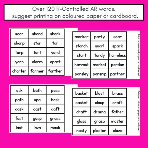 Resource preview 4 for R-CONTROLLED VOWEL AR PHONICS GAME - Roll It, Read It or Spell It, Keep It