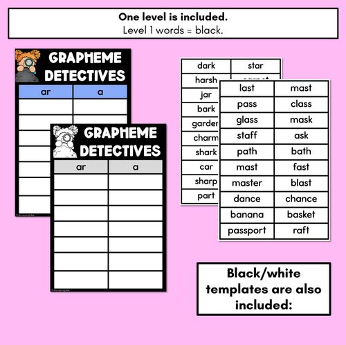 Resource preview 4 for R-Controlled Vowel AR Words Game - AR Decodable Words Activity - Grapheme Detectives