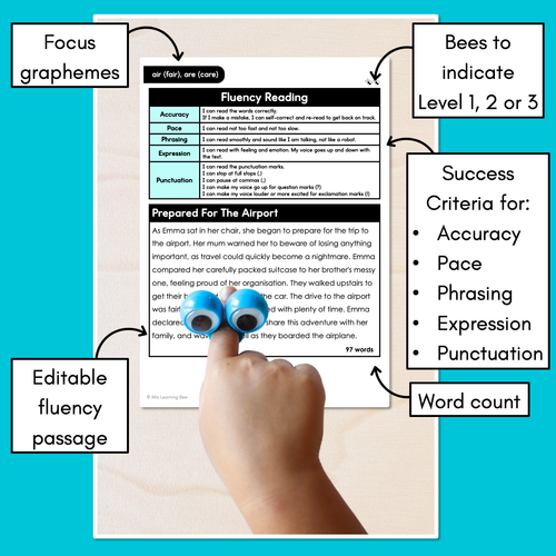 Resource preview 3 for Editable Differentiated Decodable Fluency Texts - air (fair), are (care)