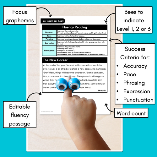 Resource preview 3 for Editable Differentiated Decodable Fluency Texts - eer (peer), ear (hear)