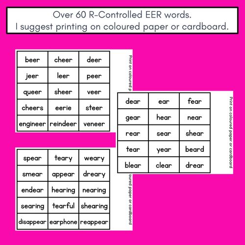 Resource preview 4 for R-CONTROLLED VOWEL EER PHONICS GAME - Roll It, Read It or Spell It, Keep It