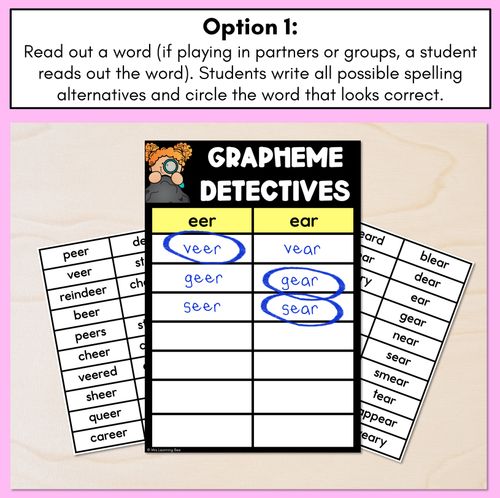 Resource preview 2 for R-Controlled Vowel EER Words Game - EER Decodable Words Activity - Grapheme Detectives