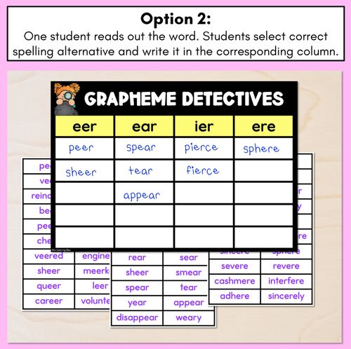 Resource preview 3 for R-Controlled Vowel EER Words Game - EER Decodable Words Activity - Grapheme Detectives