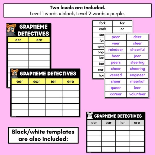 Resource preview 4 for R-Controlled Vowel EER Words Game - EER Decodable Words Activity - Grapheme Detectives