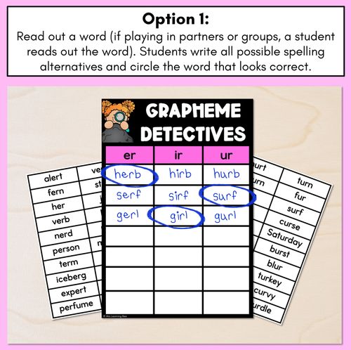 Resource preview 2 for R-Controlled Vowel ER Words Game - ER Decodable Words Activity - Grapheme Detectives