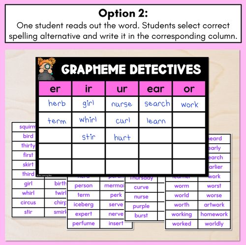 Resource preview 3 for R-Controlled Vowel ER Words Game - ER Decodable Words Activity - Grapheme Detectives