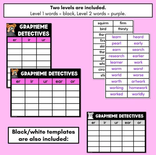 Resource preview 4 for R-Controlled Vowel ER Words Game - ER Decodable Words Activity - Grapheme Detectives