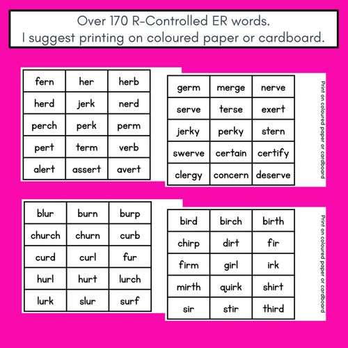 Resource preview 4 for R-CONTROLLED VOWEL ER PHONICS GAME - Roll It, Read It or Spell It, Keep It