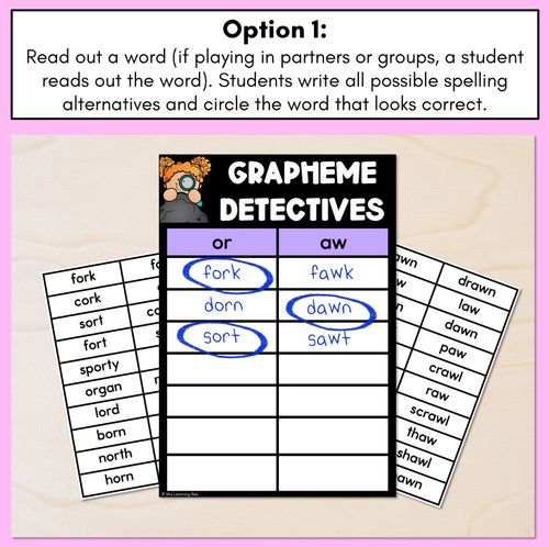 Resource preview 2 for R-Controlled Vowel OR Words Game - OR Decodable Words Activity - Grapheme Detectives