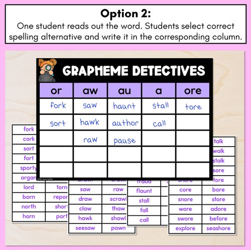 Resource preview 3 for R-Controlled Vowel OR Words Game - OR Decodable Words Activity - Grapheme Detectives