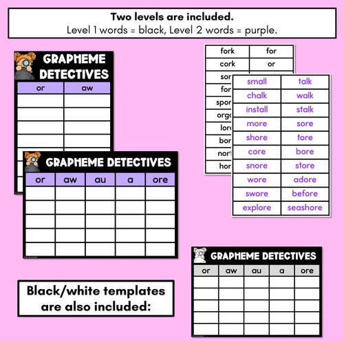 Resource preview 4 for R-Controlled Vowel OR Words Game - OR Decodable Words Activity - Grapheme Detectives