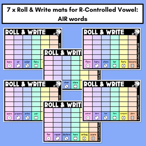 Resource preview 2 for ROLL & WRITE PHONICS ACTIVITY MATS - R-Controlled Vowel AIR Words