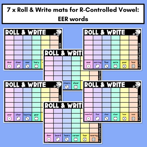 Resource preview 2 for ROLL & WRITE PHONICS ACTIVITY MATS - R-Controlled Vowel EER Words