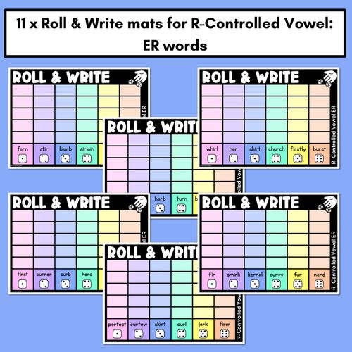 Resource preview 2 for ROLL & WRITE PHONICS ACTIVITY MATS - R-Controlled Vowel ER Words