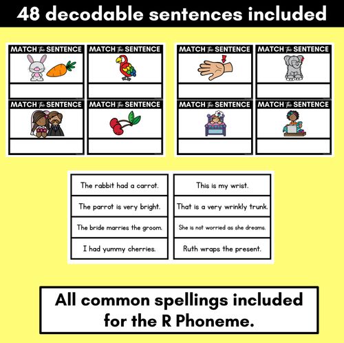 Resource preview 3 for R Phoneme Decodable Sentences - Read & Match