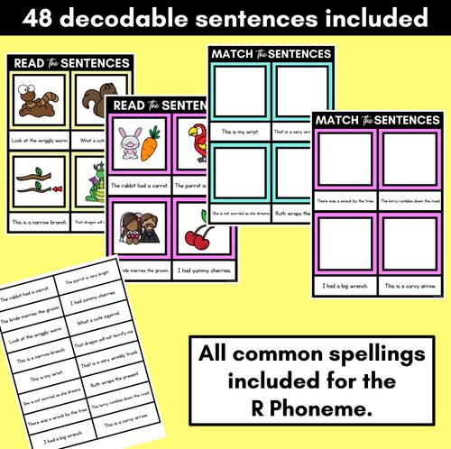 Resource preview 2 for R Phoneme Decodable Sentence Mats - Read & Match