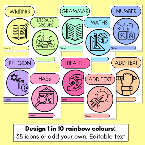 Resource preview 2 for Rainbow Book Covers - Editable - A4 Portrait