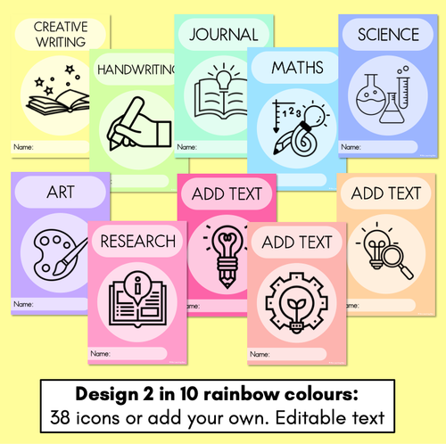 Resource preview 3 for Rainbow Book Covers - Editable - A4 Portrait