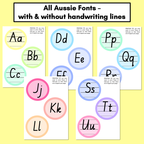 Resource preview 2 for Alphabet Toppers - All Aussie Fonts - Rainbow Classroom Decor