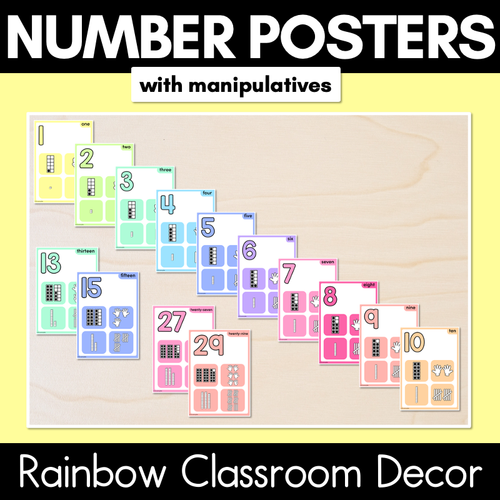 Resource preview 1 for Number Posters 1-30 with ten frames, base ten blocks, tallies & fingers - Rainbow Classroom Decor