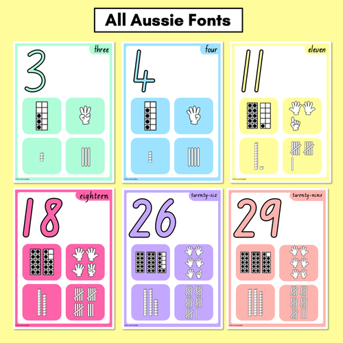 Resource preview 3 for Number Posters 1-30 with ten frames, base ten blocks, tallies & fingers - Rainbow Classroom Decor