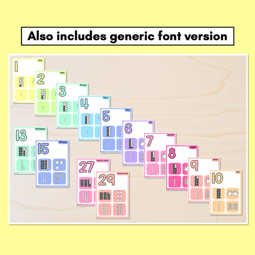 Resource preview 4 for Number Posters 1-30 with ten frames, base ten blocks, tallies & fingers - Rainbow Classroom Decor