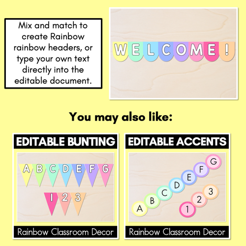 Resource preview 3 for Editable Scalloped Bunting - Rainbow Classroom Decor