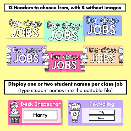 Resource preview 4 for Editable Class Jobs Display - Rainbow Classroom Decor