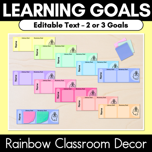 Resource preview 1 for Student Learning Goals - Editable Post-It Goal Mats - Rainbow Classroom Decor