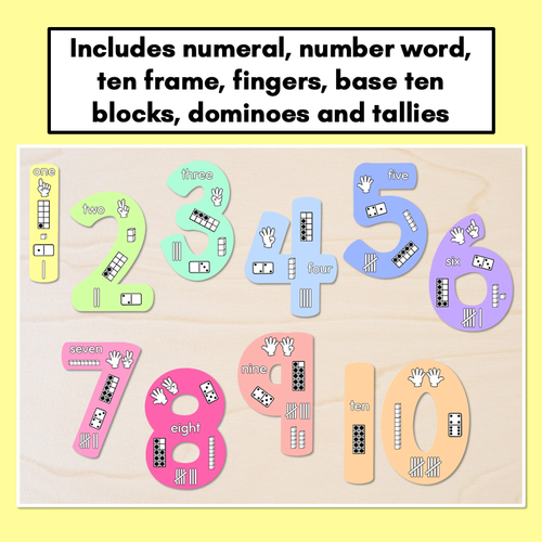 Resource preview 2 for Numbers 1-20 Display with ten frames, base ten blocks, tallies & fingers - Rainbow Classroom Decor