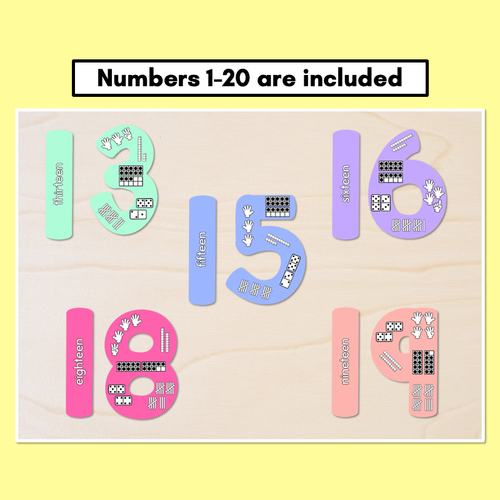 Resource preview 3 for Numbers 1-20 Display with ten frames, base ten blocks, tallies & fingers - Rainbow Classroom Decor