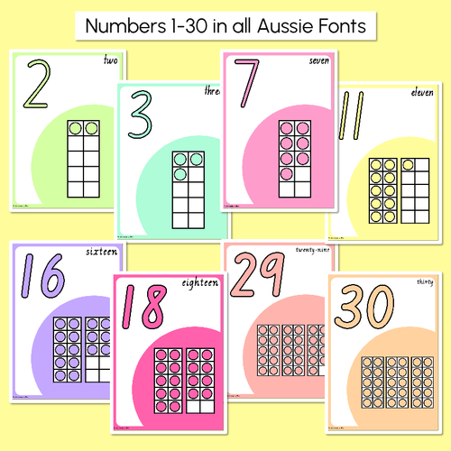 Resource preview 2 for Number Posters with ten frames 1-30 - Rainbow Classroom Decor