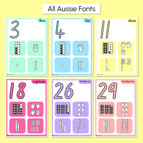 Resource preview 3 for Number Posters 1-30 with ten frames, base ten blocks, tallies & fingers - Rainbow Classroom Decor