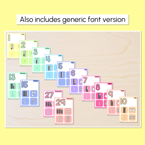 Resource preview 4 for Number Posters 1-30 with ten frames, base ten blocks, tallies & fingers - Rainbow Classroom Decor