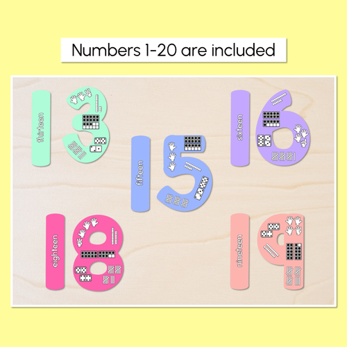 Resource preview 3 for Numbers 1-20 Display with ten frames, base ten blocks, tallies & fingers - Rainbow Classroom Decor