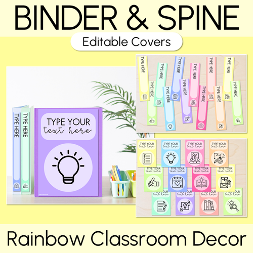 Resource preview 1 for Editable Binder & Spine Labels - Rainbow Classroom Decor