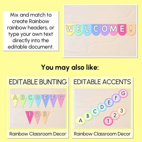 Resource preview 3 for Editable Scalloped Bunting - Rainbow Classroom Decor