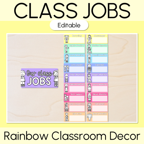 Editable Class Jobs Display - Rainbow Classroom Decor