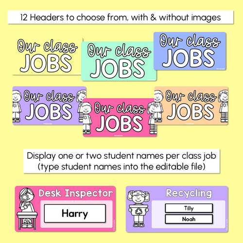 Resource preview 4 for Editable Class Jobs Display - Rainbow Classroom Decor