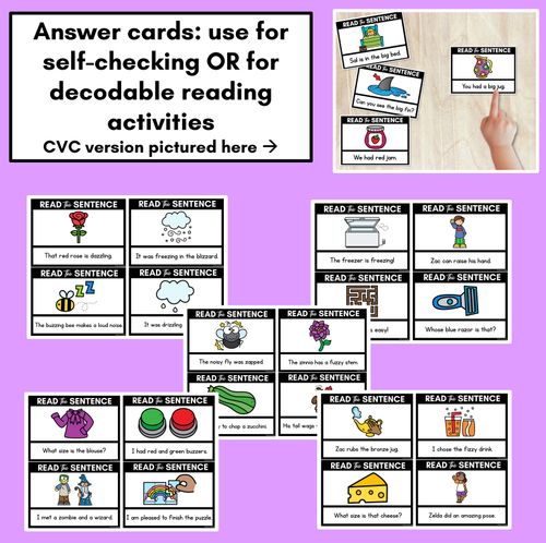 Resource preview 3 for Z Phoneme Decodable Sentences - Read & Match