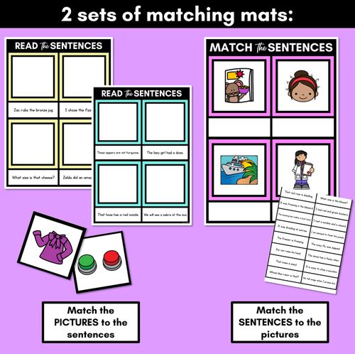 Resource preview 3 for Z Phoneme Decodable Sentence Mats - Read & Match